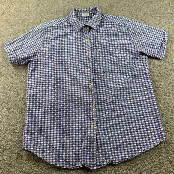 Vintage Cascade Blues Shirt M Blue White Gingham Red X Short Sleeve Button Down - Picture 1 of 8